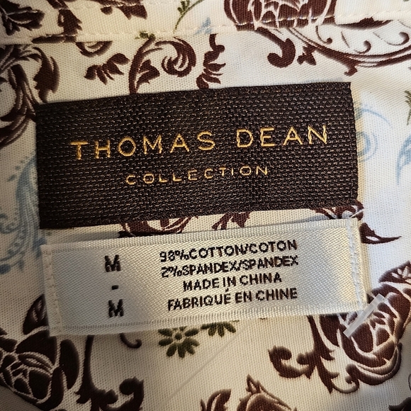 Thomas Dean Men's Paisley Print Cotton Blend Button-Up Shirt, White Multi Floral - Picture 8 of 10